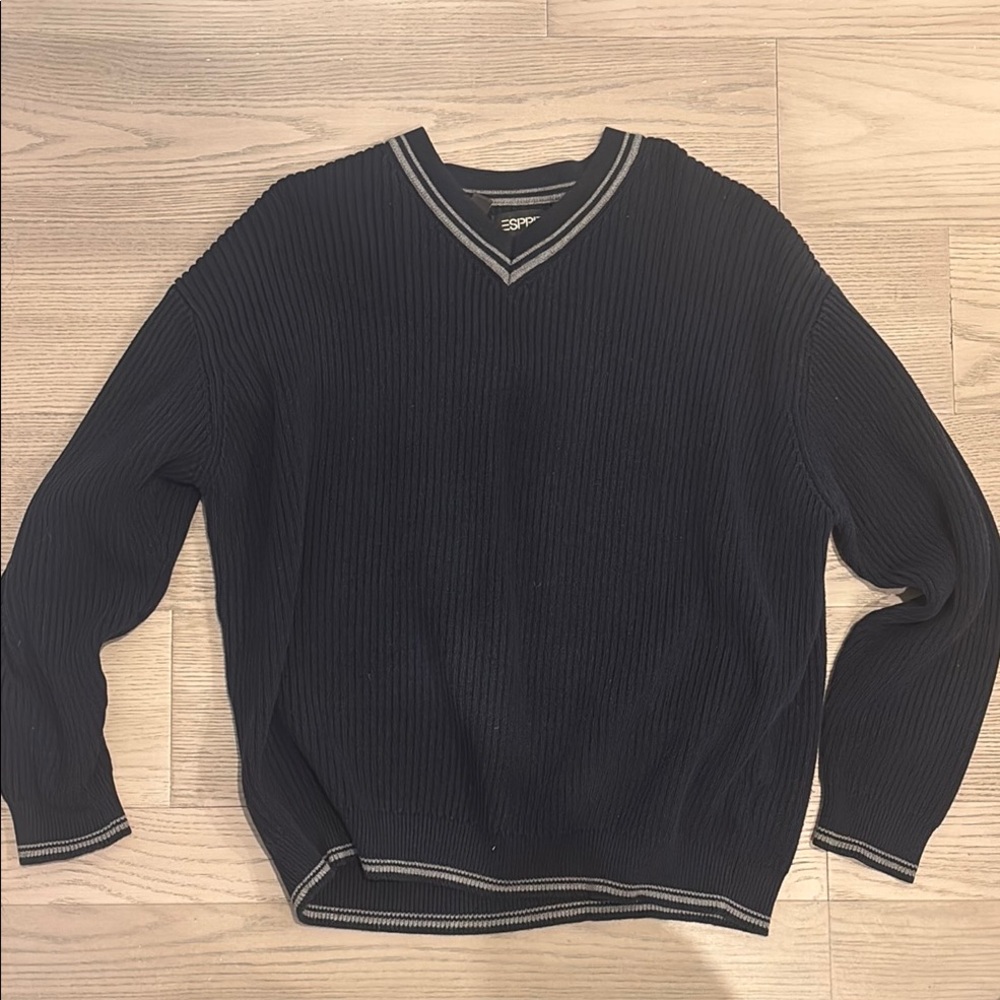 Men's Navy Blue V-Neck Oversized Sweater